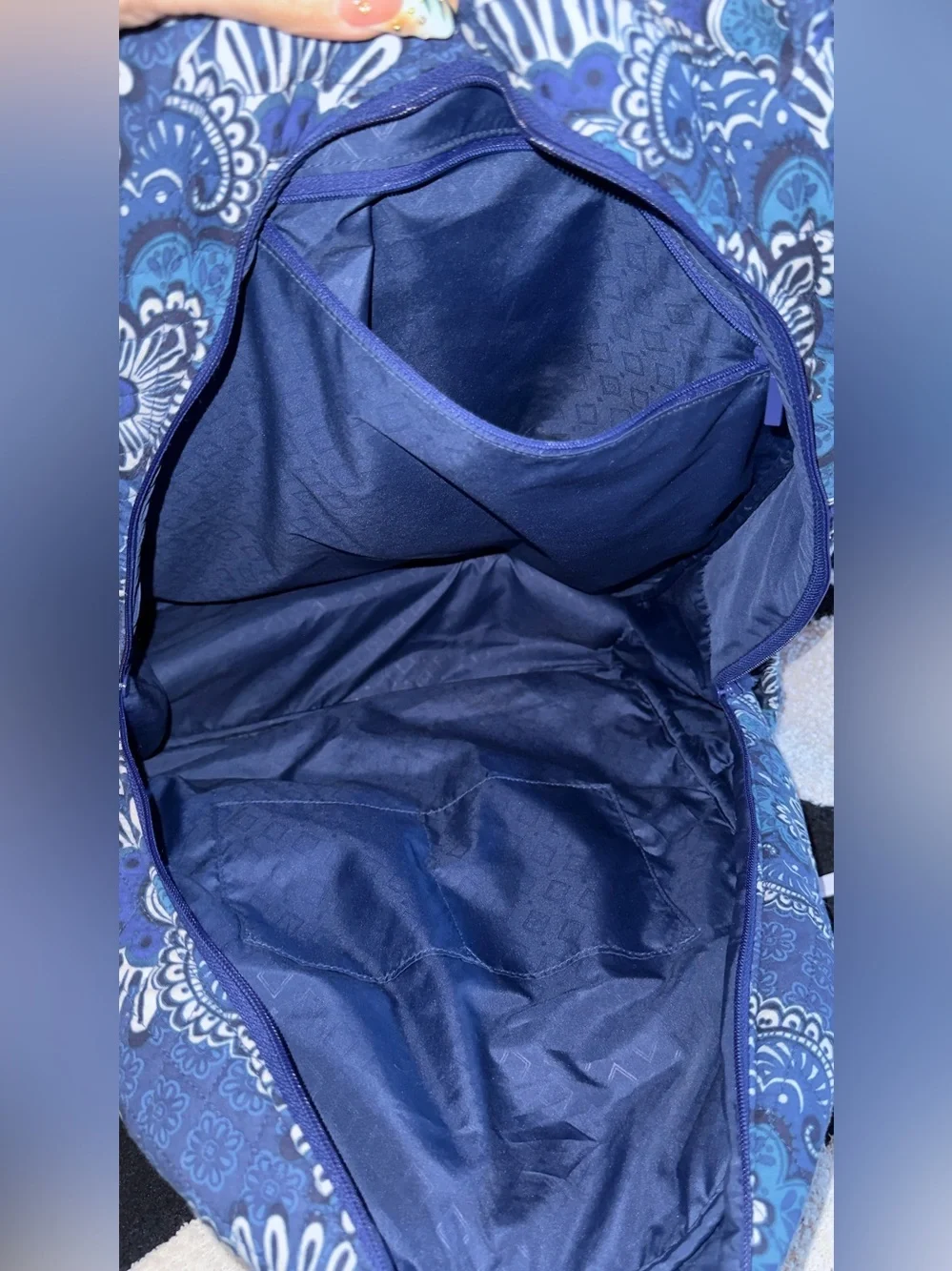 Vera Bradley Navy and Blue Floral Medallion Quilted Backpack Retired print